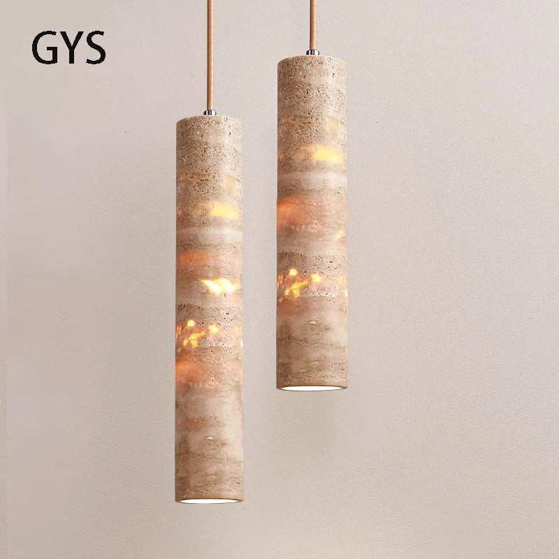Suspension cylindrique LED en style marbre design - vue 2 sur 7