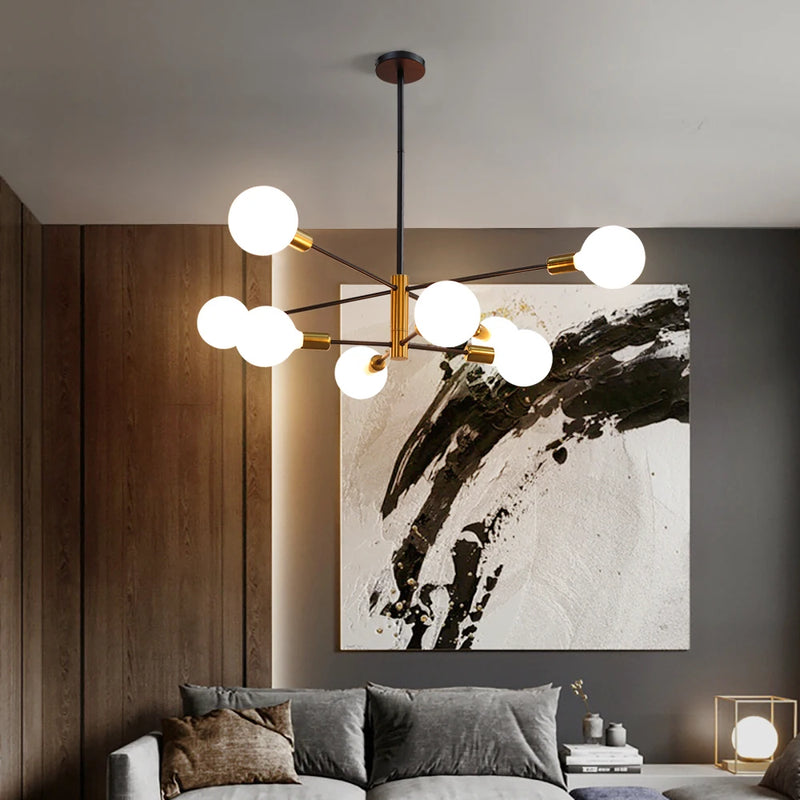 Moderne Nordique Spoutnik Noir LED Lustre Éclairage Luminaires D'intérieur Pour Chambre Salon Salle À Manger Décor À La Maison Plafonnier