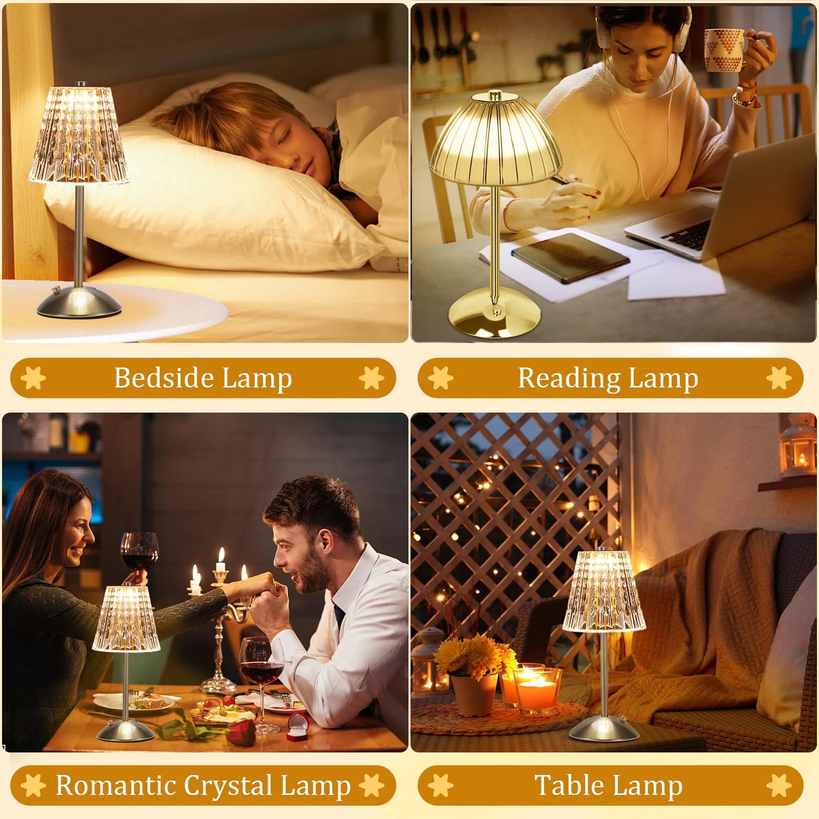 1-4Pcs LED Crystal Table Lamp Touch Sensor Desk Lamp USB Cordless Night Light Restaurant Atmosphere Lamp Bar Cafe Home Decor - vue 6 sur 8