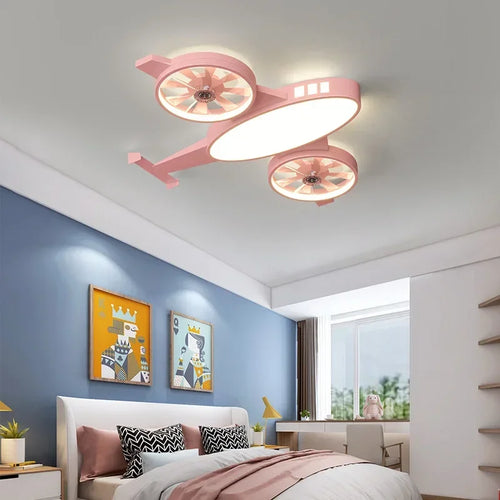 plafonnier moderne avec ventilateur en forme d'avion pour enfant - vue 4 sur 9