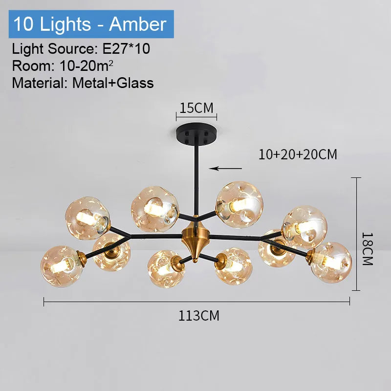 plafonnier led suspendu boule de verre design moderne luminaire intérieur - vue 13 sur 14