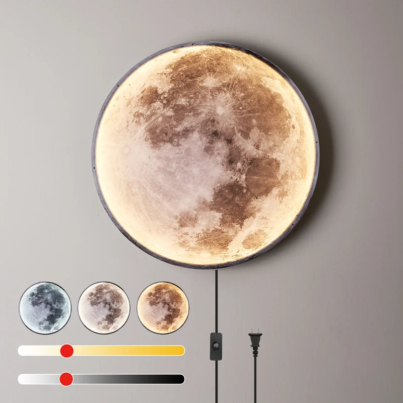 applique murale lune moderne avec intensité variable et télécommande led - vue 3 sur 23