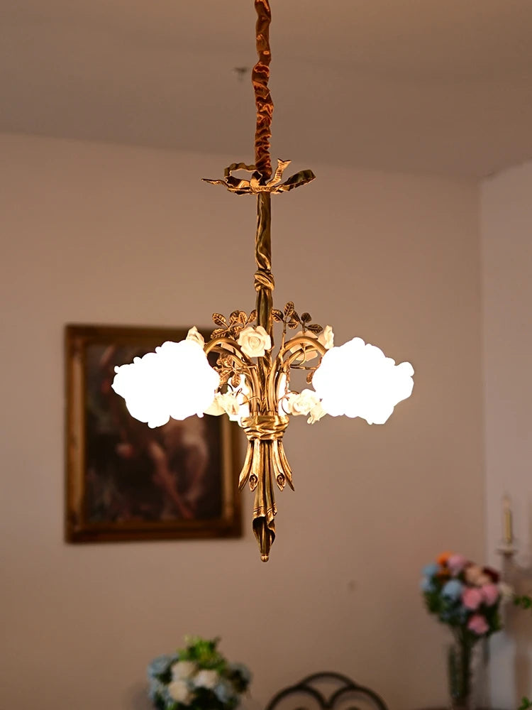 lustre en cuivre avec verre rose style classique européen à led - vue 5 sur 8