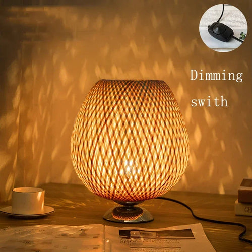 lampe de bureau vintage en bambou artisanale en bois naturel - vue 14 sur 14