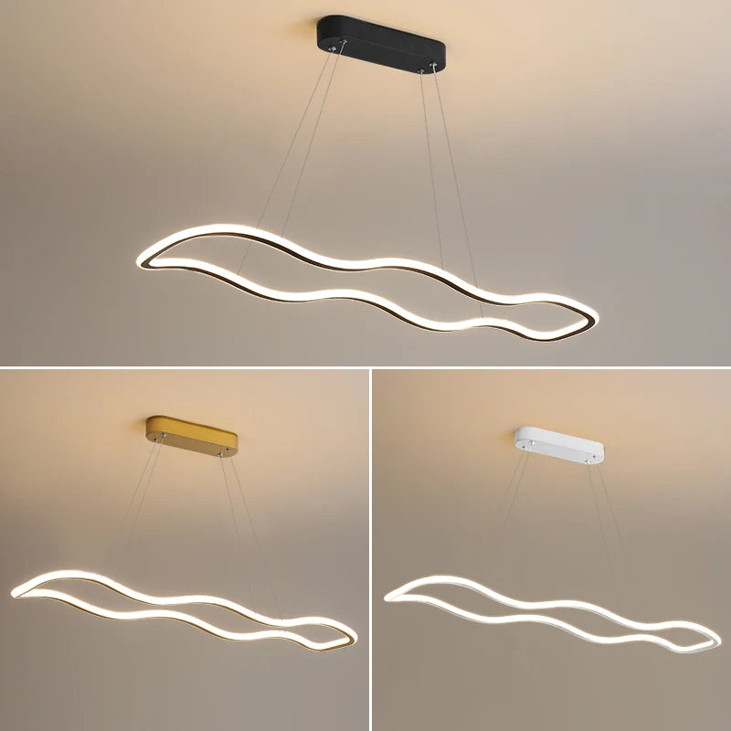 suspension moderne longue vague lumineuse pour salle à manger