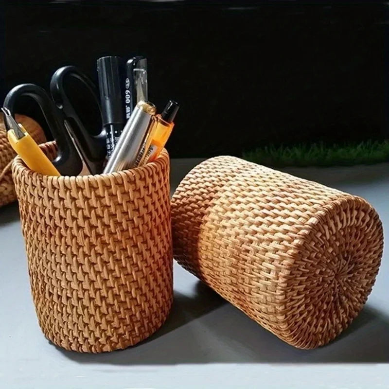 organisateur de rangement en rotin pour ustensiles de cuisine - vue 3 sur 7