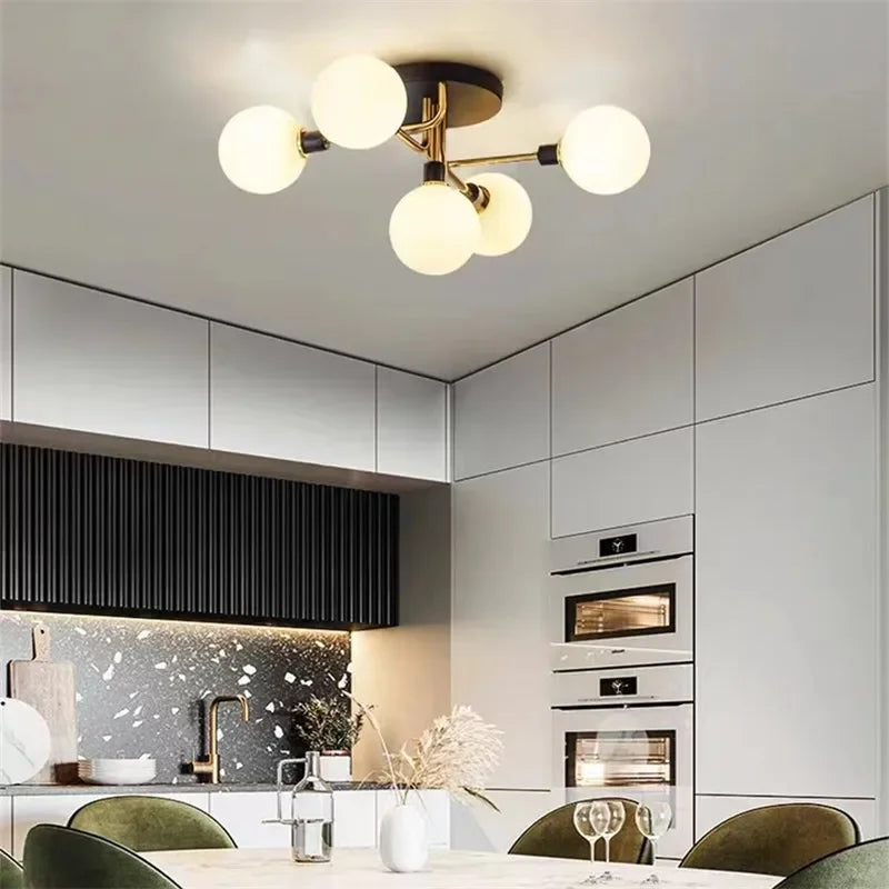 plafonnier nordique led en verre et métal pour intérieur loft - vue 4 sur 18