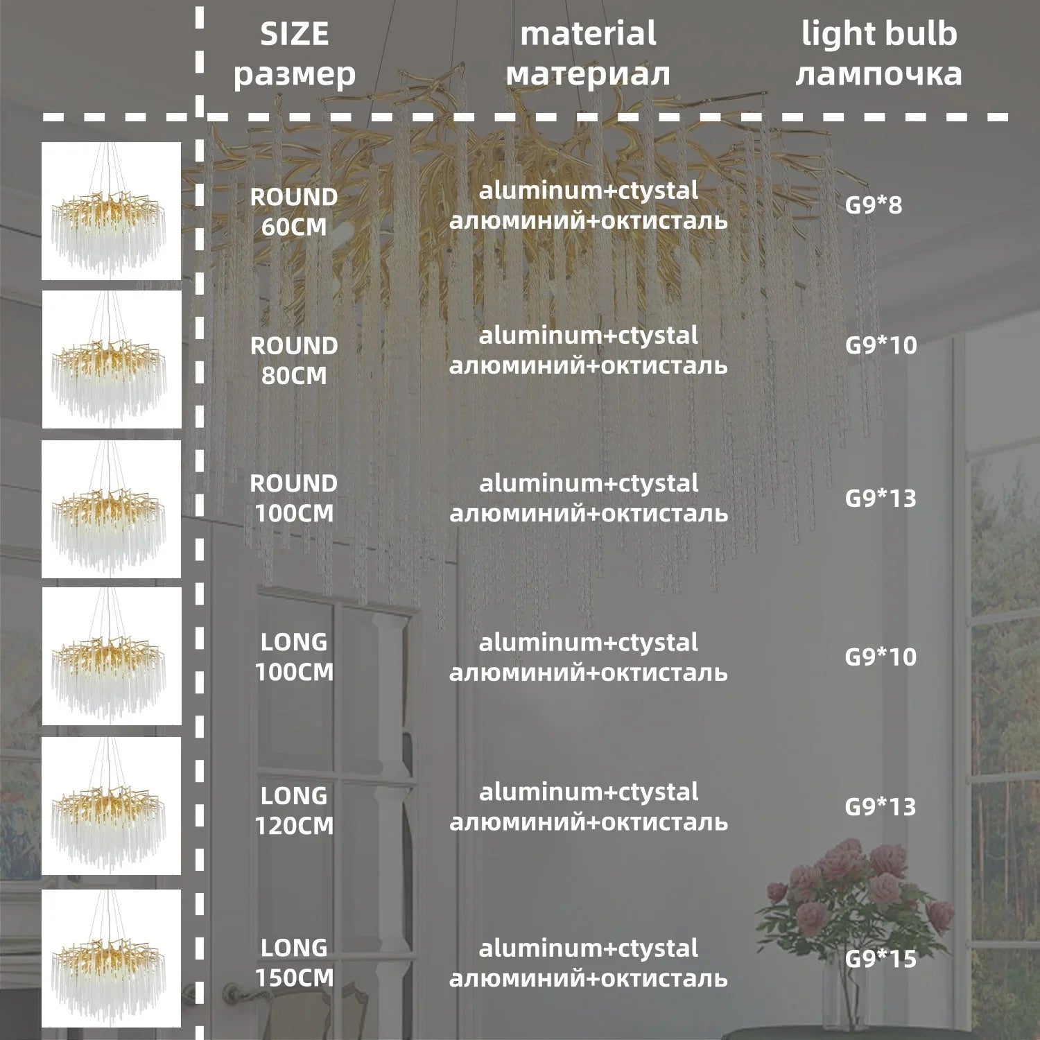 lustre suspendu en cristal doré design moderne pour intérieur élégant - vue 7 sur 9