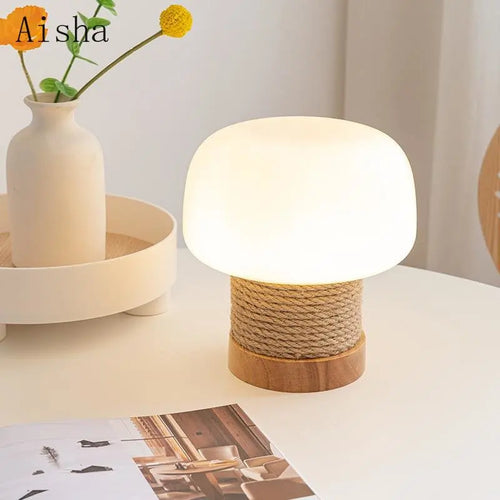 suspension wabi-sabi en verre blanc avec corde de chanvre - vue 5 sur 10