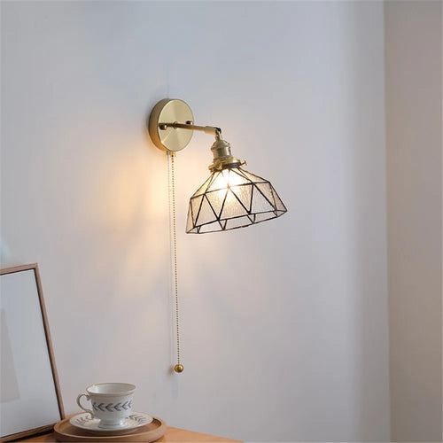 applique murale led style nordique abat-jour en verre et cuivre avec interrupteur
