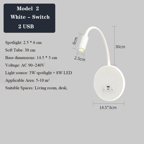 applique murale led moderne avec ports usb et interrupteur - vue 21 sur 22