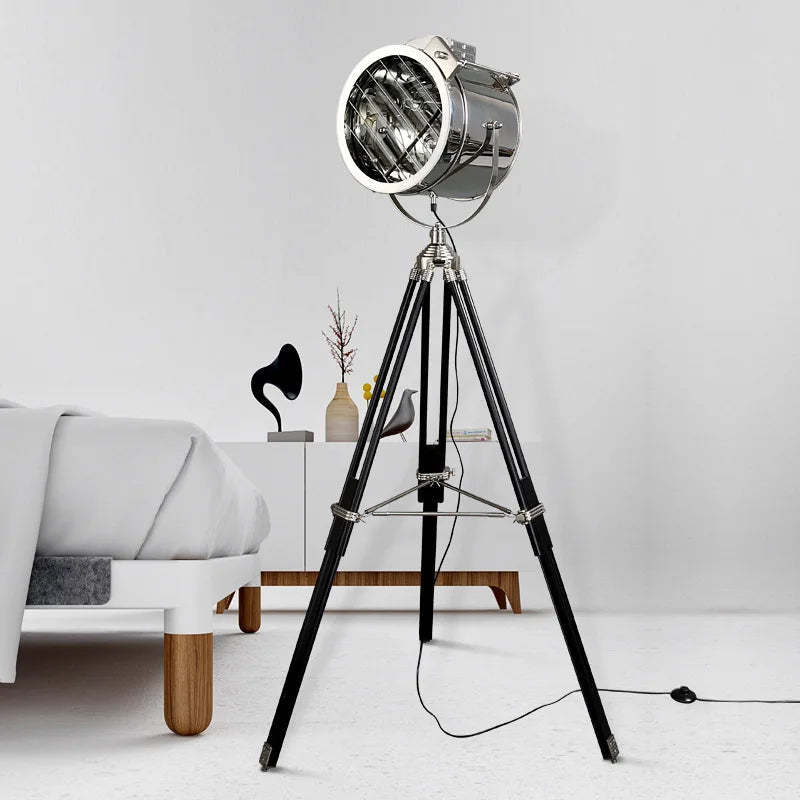lampadaire trépied industriel en bois pour intérieur moderne - vue 4 sur 9