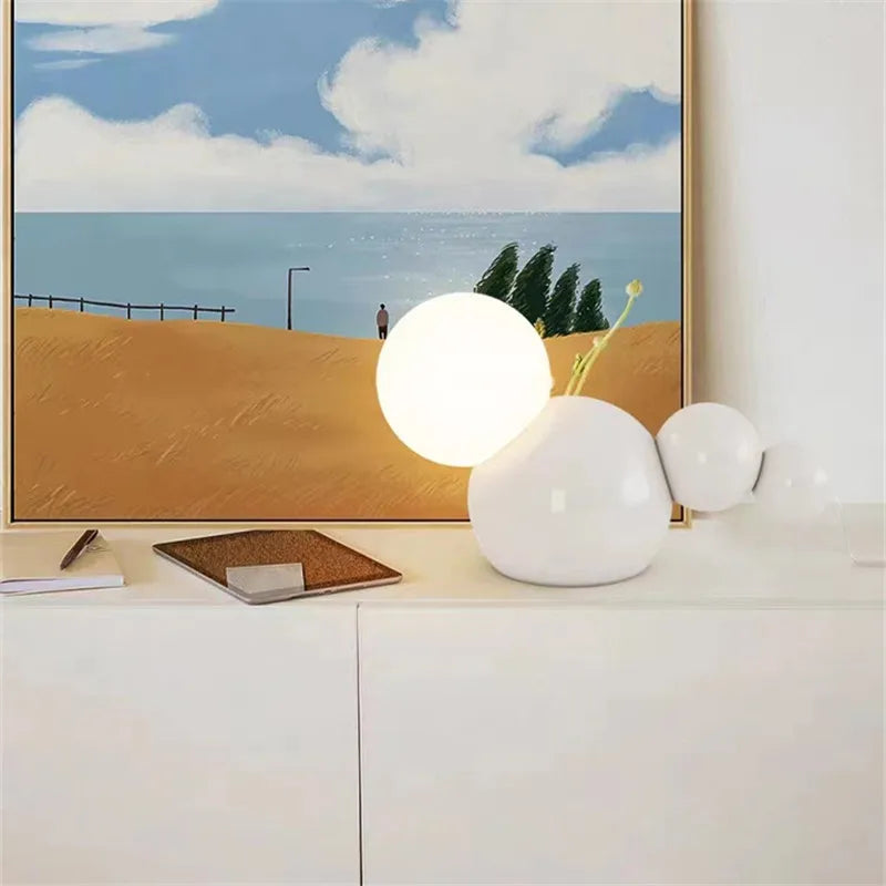 lampe à poser nordique en verre ronde pour nuit mignonne - vue 6 sur 8