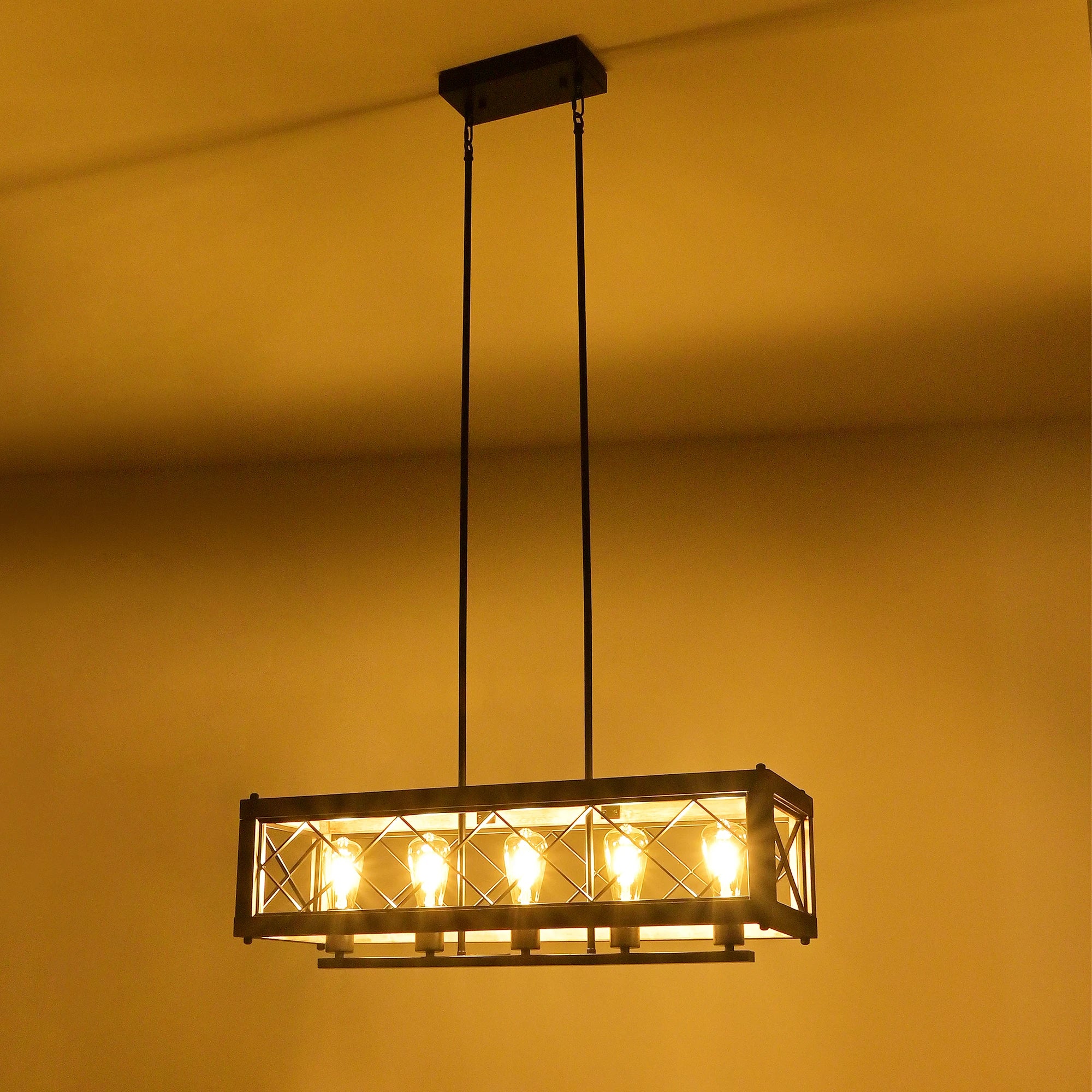 Lustre rustique en métal et bois - vue 6 sur 7