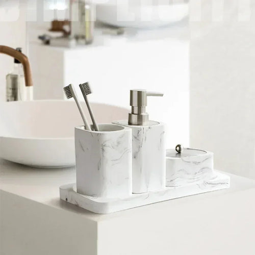 ensemble accessoires en résine et marbre pour salle de bain - vue 6 sur 12