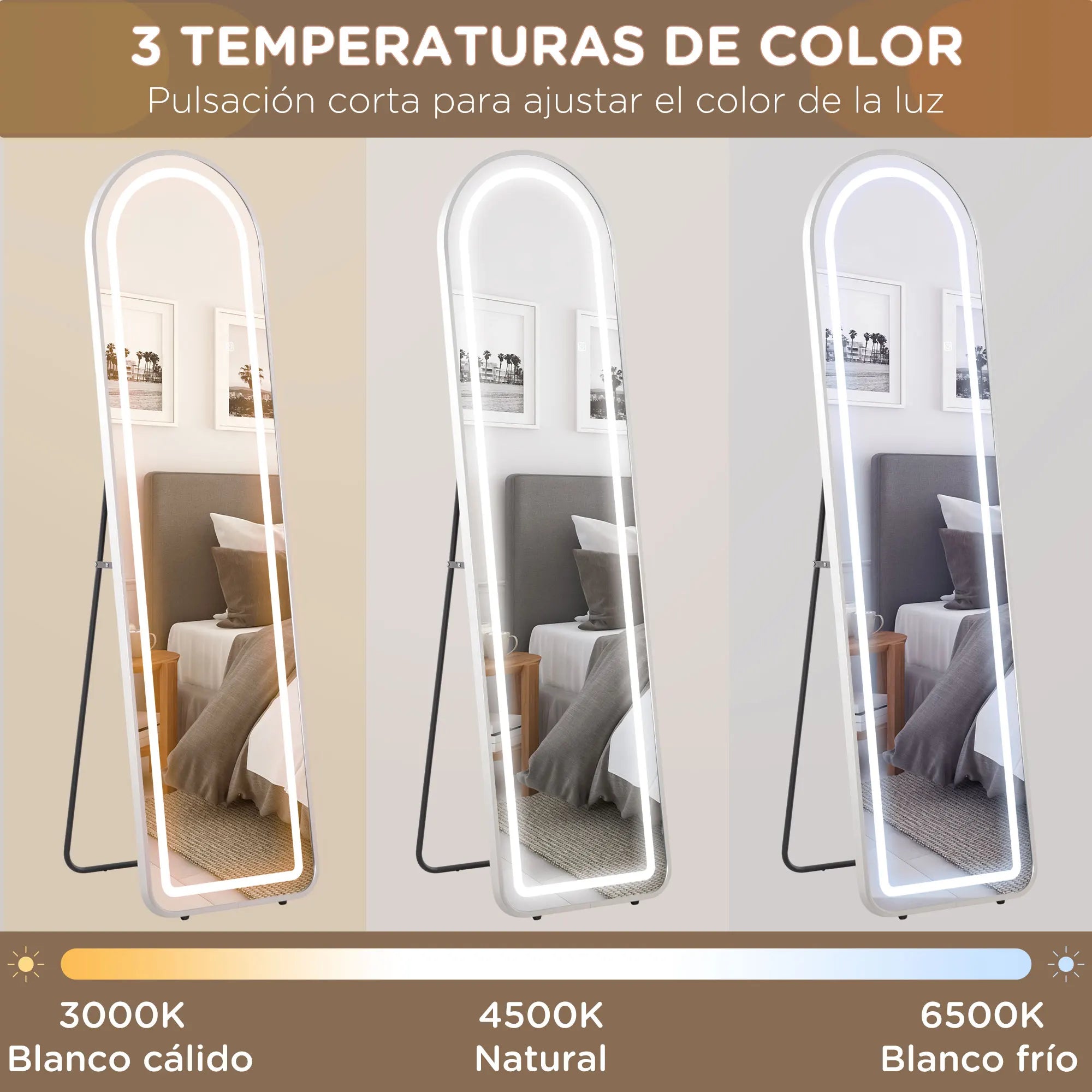 miroir intégral avec éclairage led en aluminium argenté - vue 7 sur 6