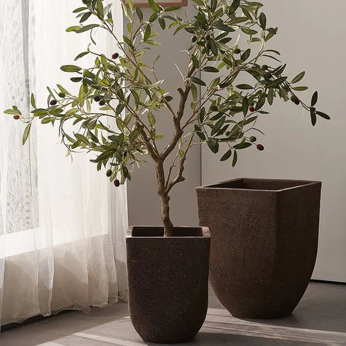 pot de fleurs en argile carrée pour jardin extérieur avec plantes respirantes - vue 3 sur 9
