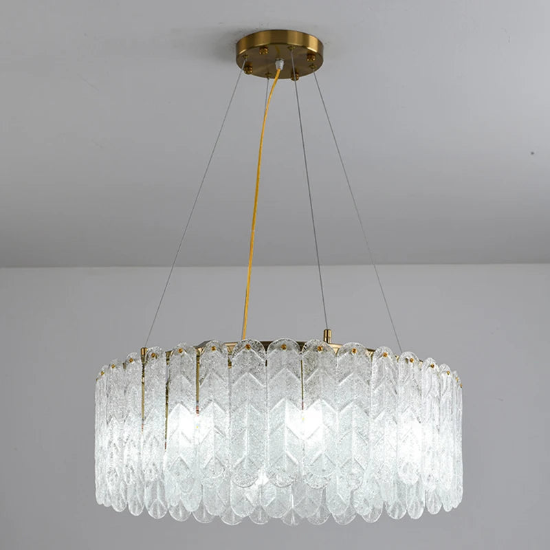 lustre nordique moderne en verre led avec suspension en cristal - vue 4 sur 8