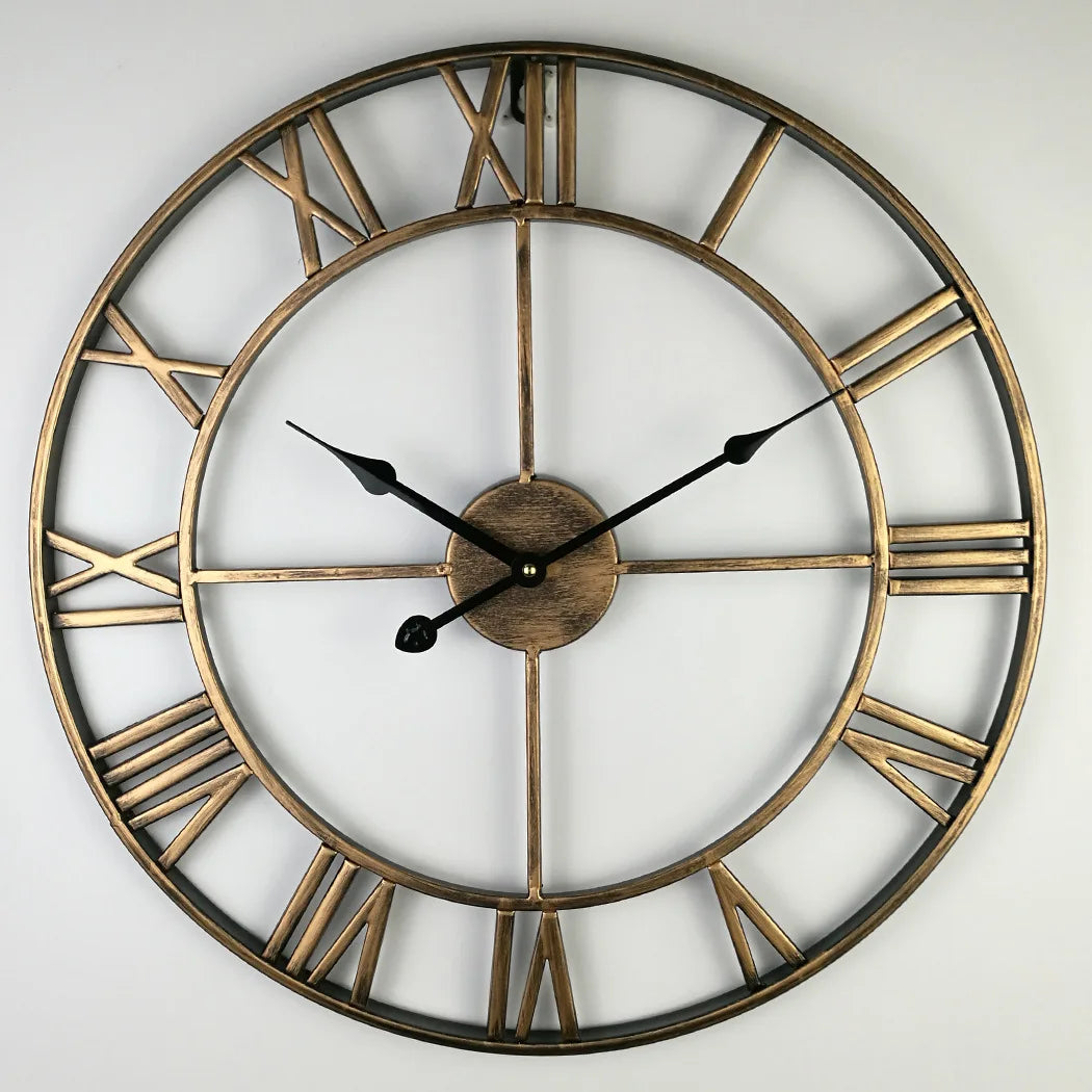 horloge murale nordique rétro en métal chiffres romains pour décoration extérieure - vue 3 sur 6