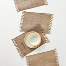 Chemin de table jute rustique avec pompons tresse