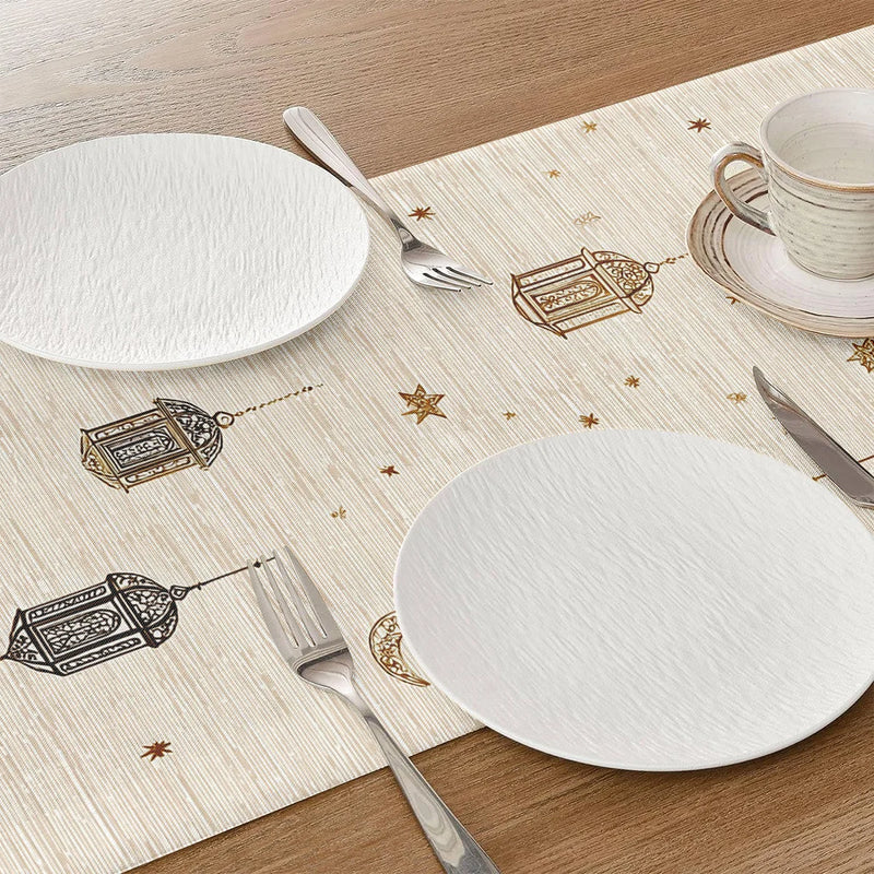 Chemin de table ramadan motifs lanterne lune étoiles