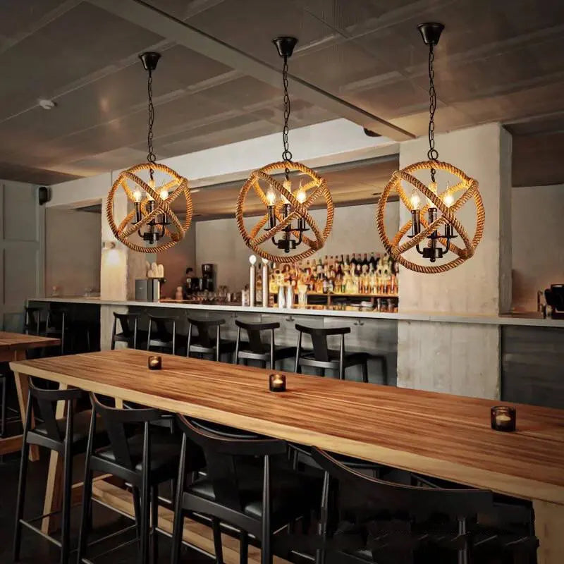 suspension en corde de chanvre style loft rétro pour café et restaurant - vue 5 sur 6