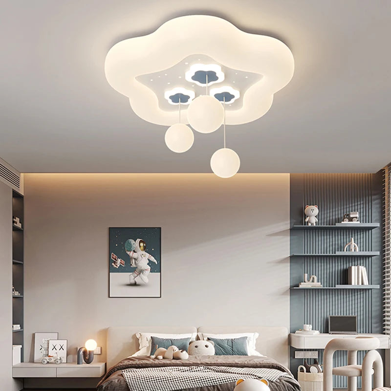 Full Spectrum Pink White Cloud Ceiling Lamps with Hanging Ball AC220V Nursery School Children Bedroom Kids Room Chandelier Light - vue 3 sur 15