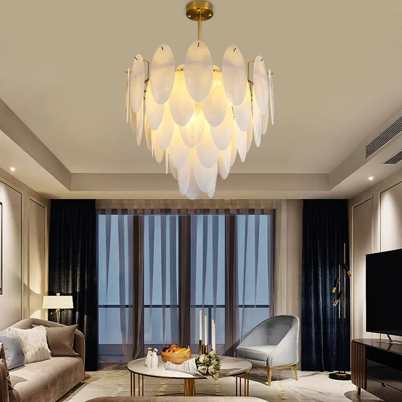 lustre moderne en verre avec plumes et éclairage led - vue 3 sur 10