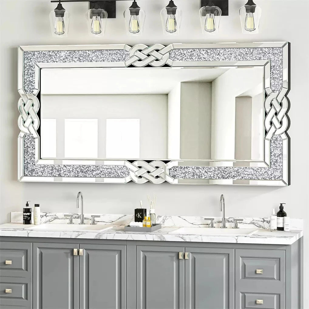 miroir mural en verre avec cadre décoratif en cristal bling - vue 3 sur 9
