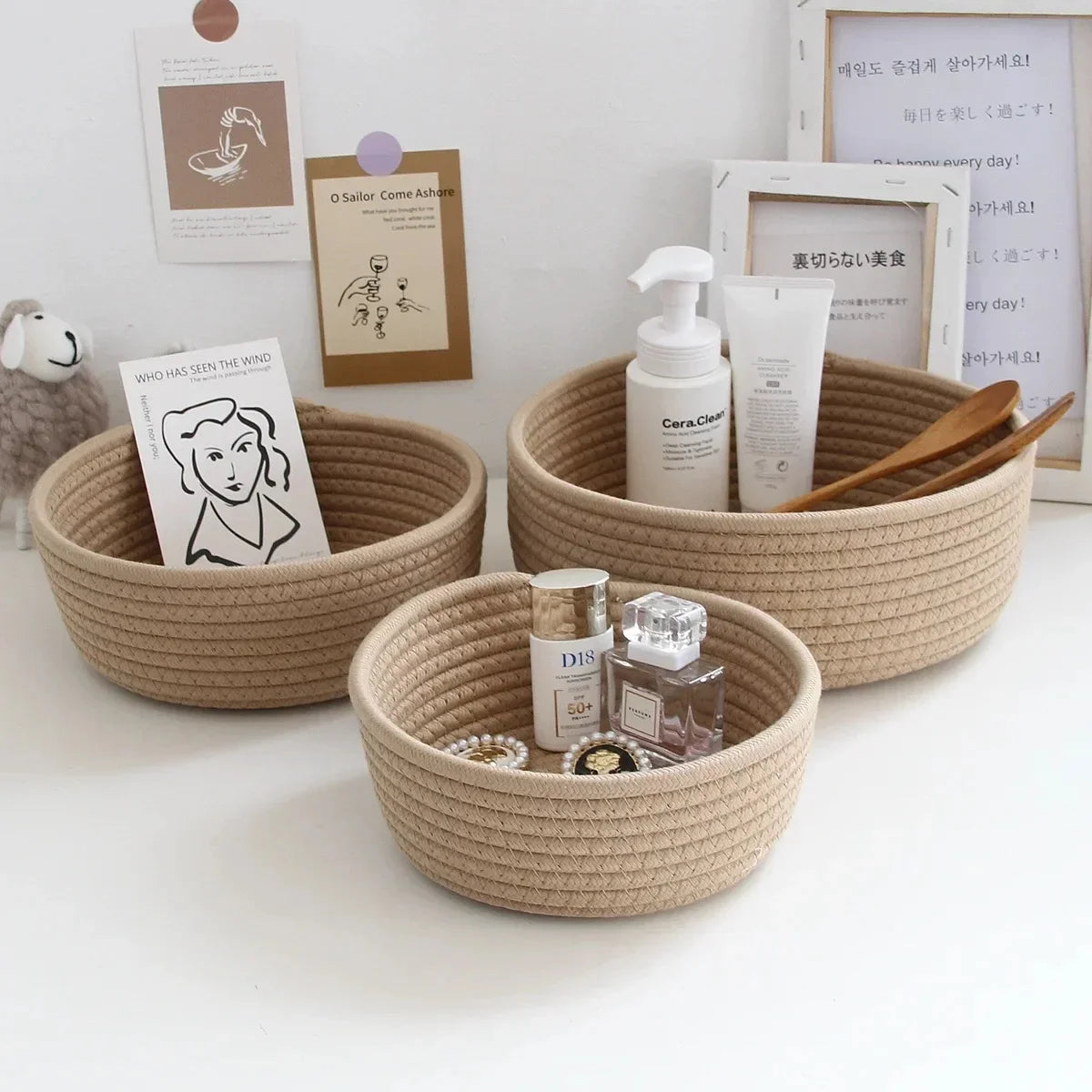 paniers en corde de coton pour rangement et organisation des objets - vue 10 sur 13