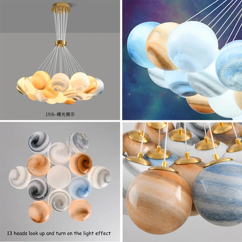 sandyha lustre nordique led planètes boule de verre forme lunaire - vue 5 sur 12