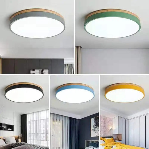Rond 7 couleurs nordique LED plafonniers pour salon chambre plafonniers en bois 3 lumières couleur réglable couloir balcon - vue 2 sur 27