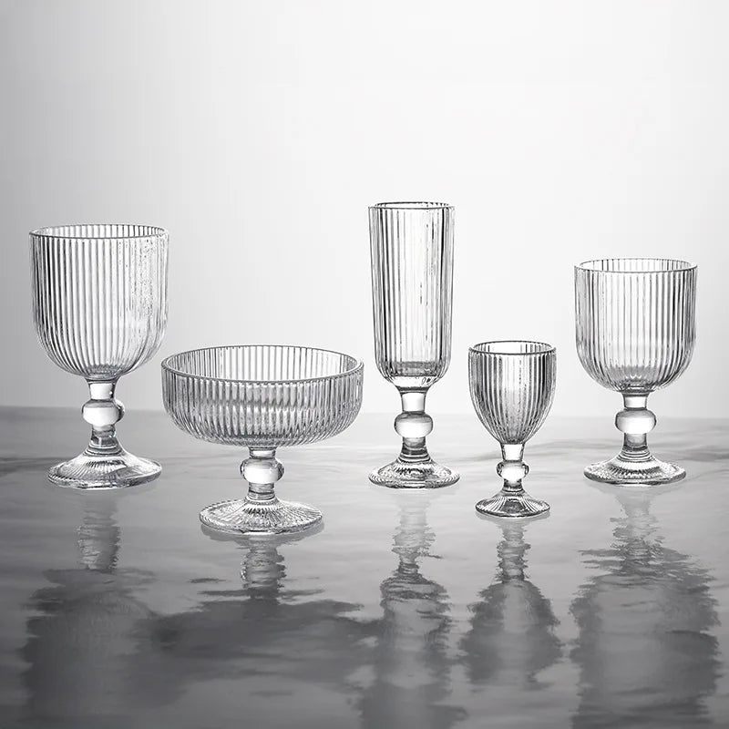 Ensemble verres vin rayés tige courte large ouverture - vue 3 sur 6
