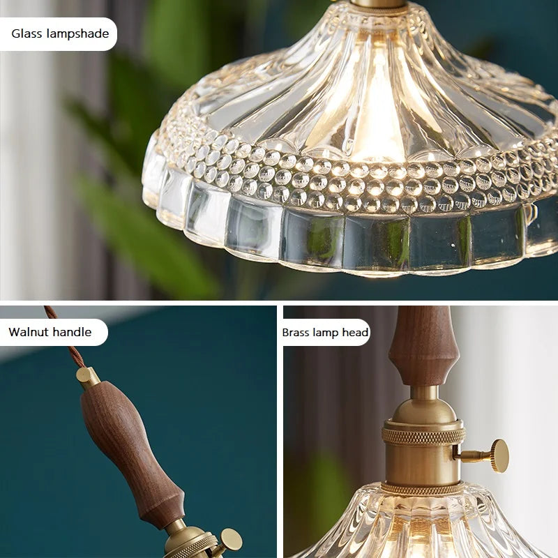 suspension luminaire moderne en bois verre et laiton - vue 4 sur 22