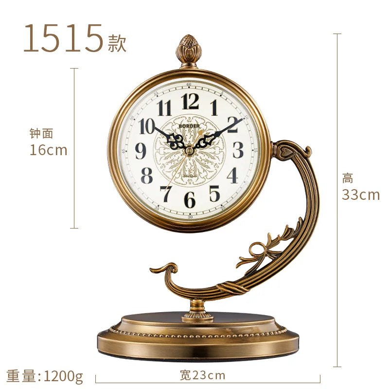 horloge de table européenne en métal plaqué cuivre élégant design luxe - vue 19 sur 18