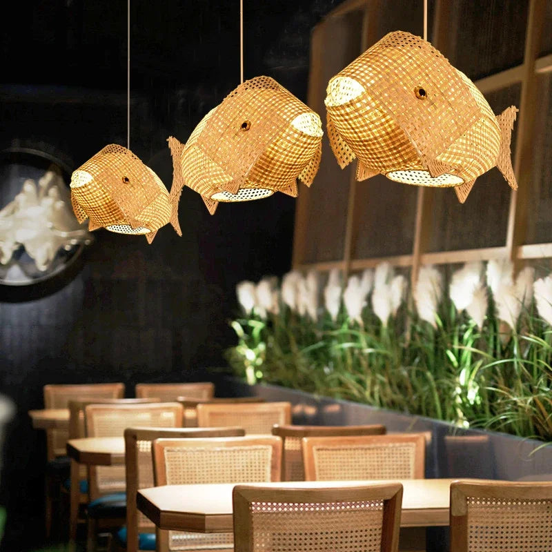 Nordique moderne suspension lumières créatif poisson Art bambou luminaire LED salon décor lampes suspendues cuisine Restaurant lumière - vue 4 sur 9