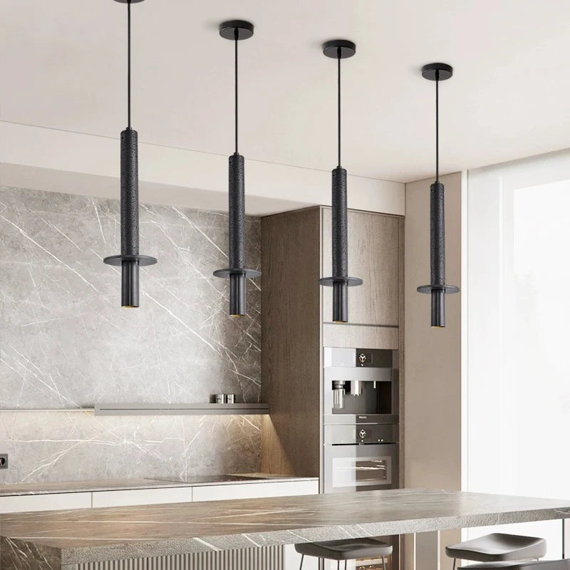 suspension LED nordique moderne chambre chevet longue ligne Simple décor à la maison jaune noir pierre - vue 6 sur 7