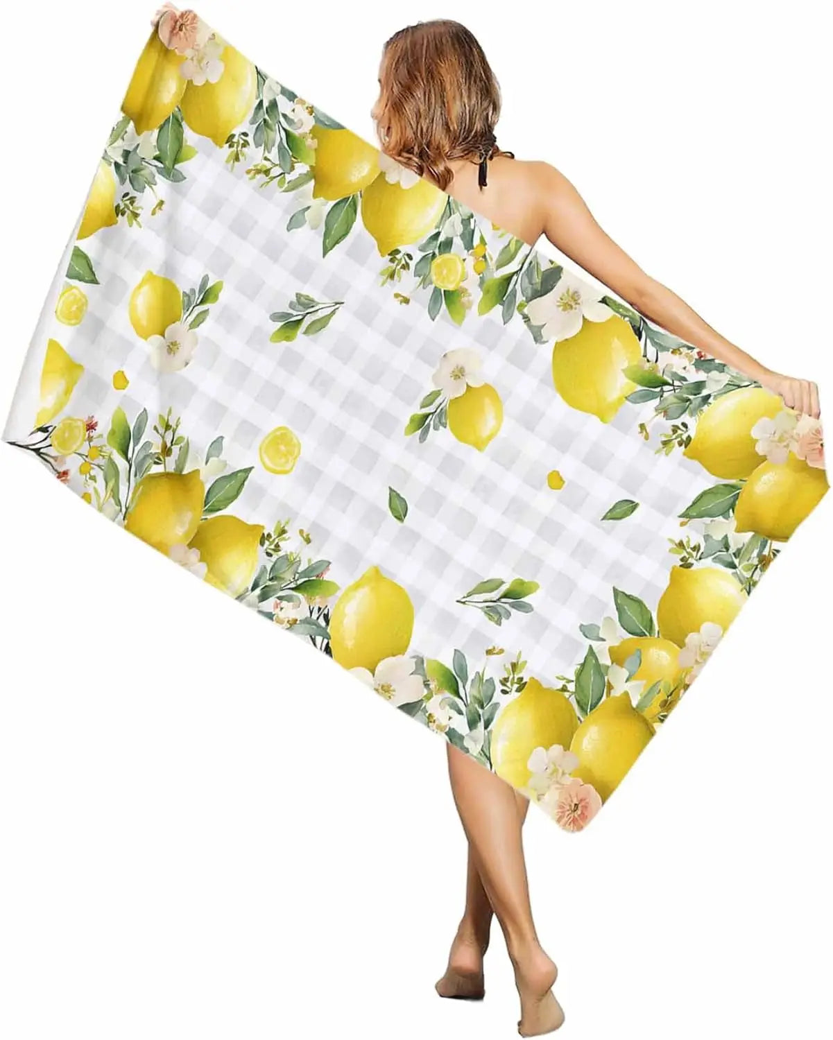 Serviette de bain microfibre motif citron floral plage