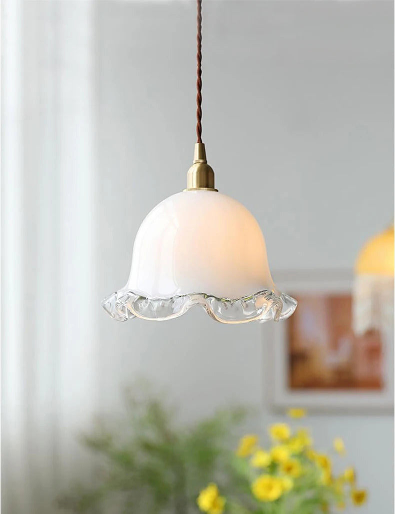 lustre vintage en verre design bourgeons de fleurs françaises - vue 3 sur 7