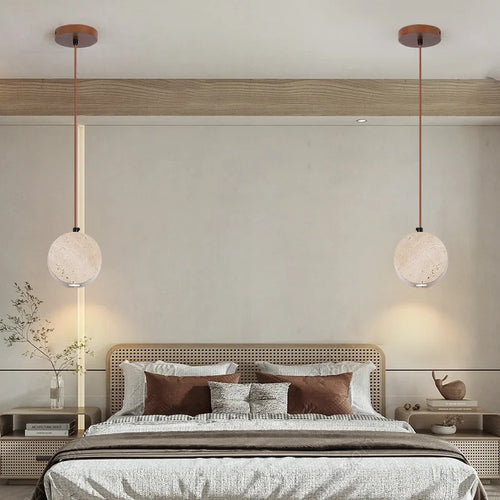 lustre vintage avec abat-jour cloche en pierre naturelle - vue 5 sur 6