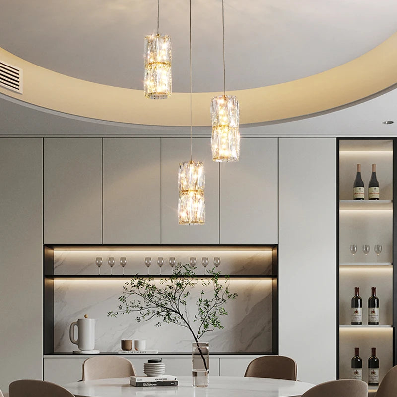 suspension nordique moderne en acier inoxydable et cristal décoratif - vue 3 sur 18