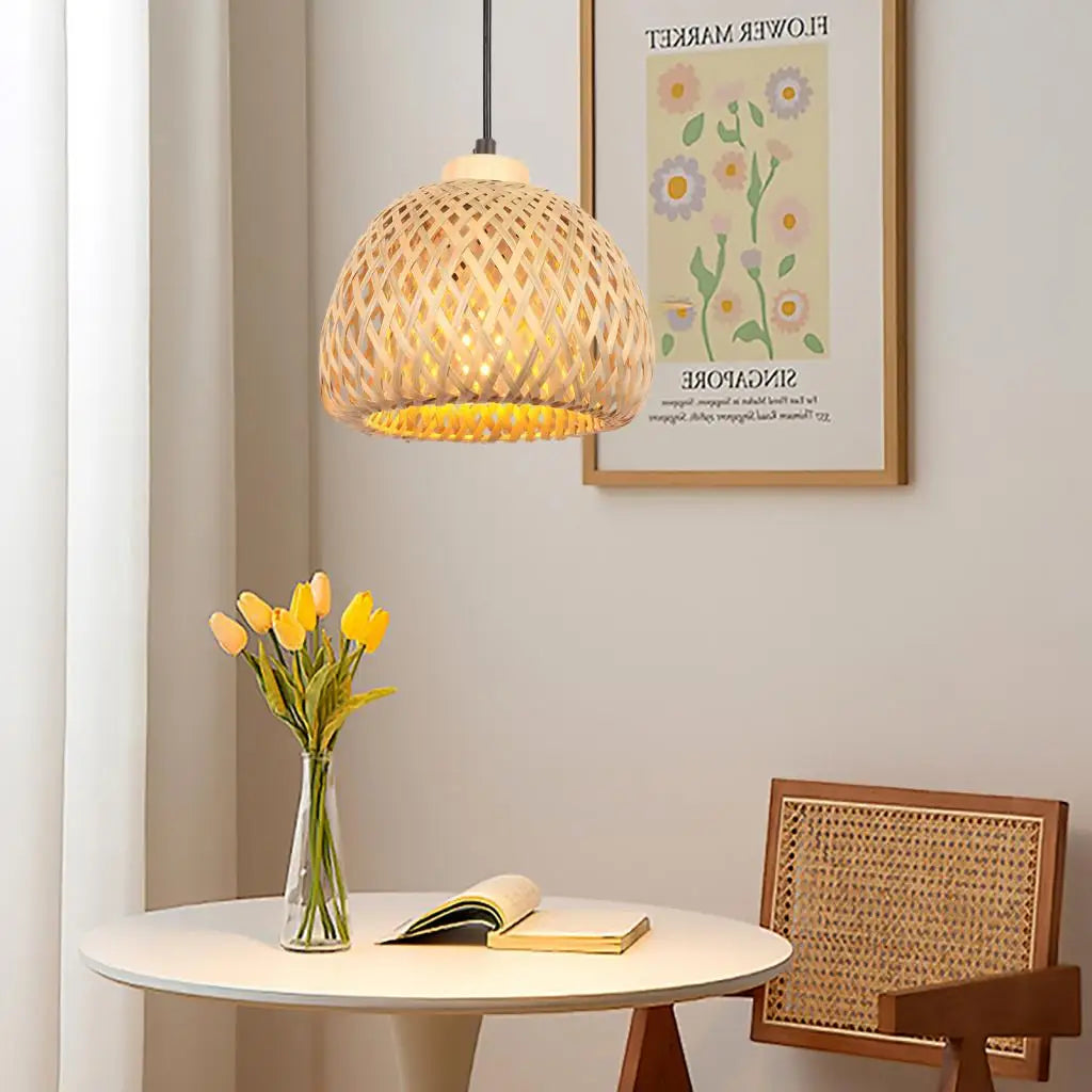 lustre tissé à la main en bambou avec led intégrée - vue 3 sur 16