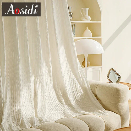 Voilage rideau tulle plissé motif végétal salon chambre - vue 2 sur 7