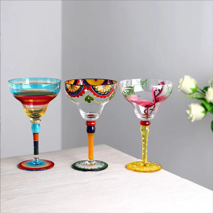 Verre cocktail motif flamant peint main style creatif