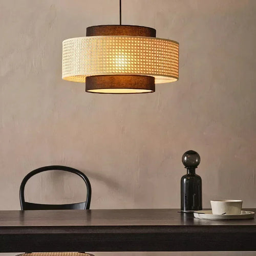 lustre rétro en rotin tissé pour décoration intérieure - vue 5 sur 9