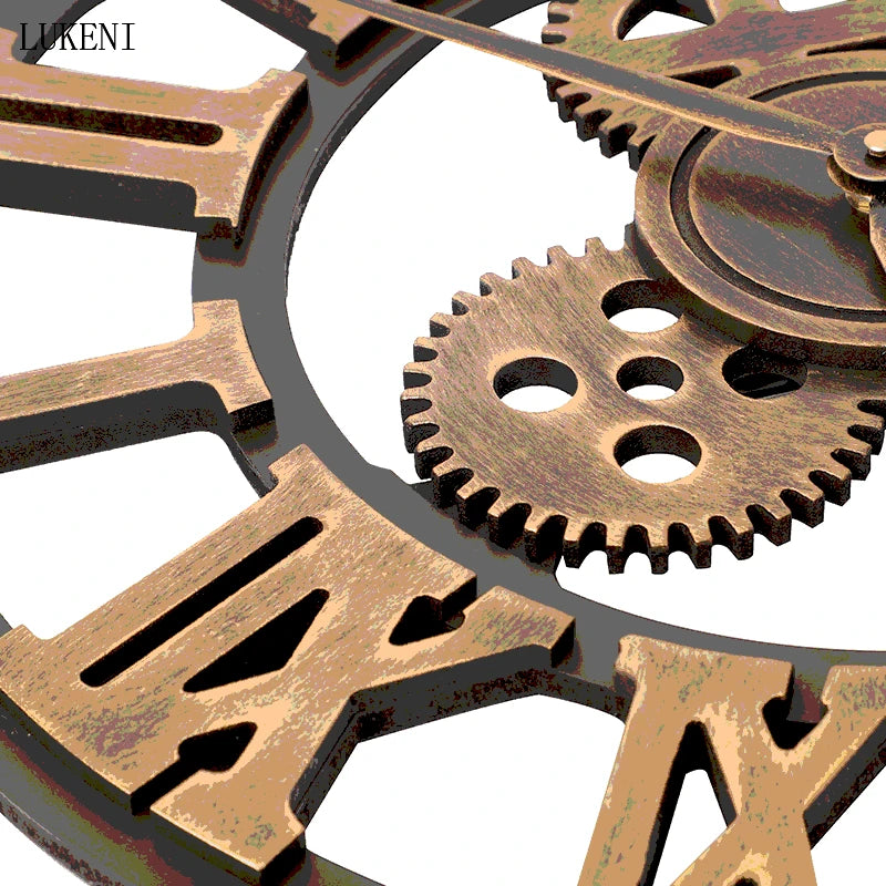 horloge murale vintage rétro à engrenages et chiffres romains - vue 9 sur 10