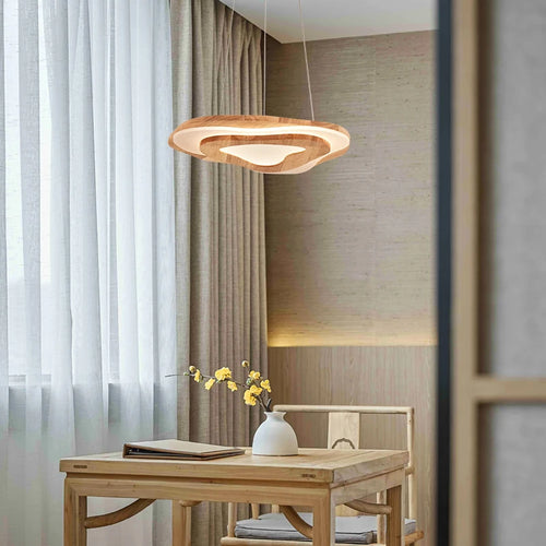 Plafonnier Chinois Zen en bois nuage acrylique LED - vue 4 sur 11