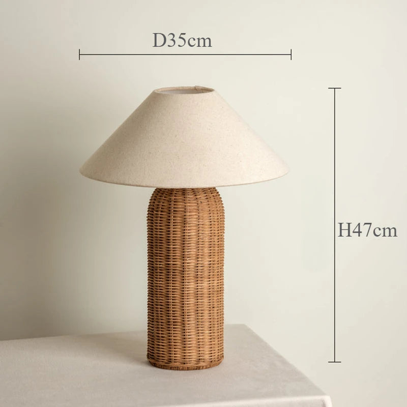lampadaire en rotin avec abat-jour tissu et lumières led décoratives - vue 9 sur 11