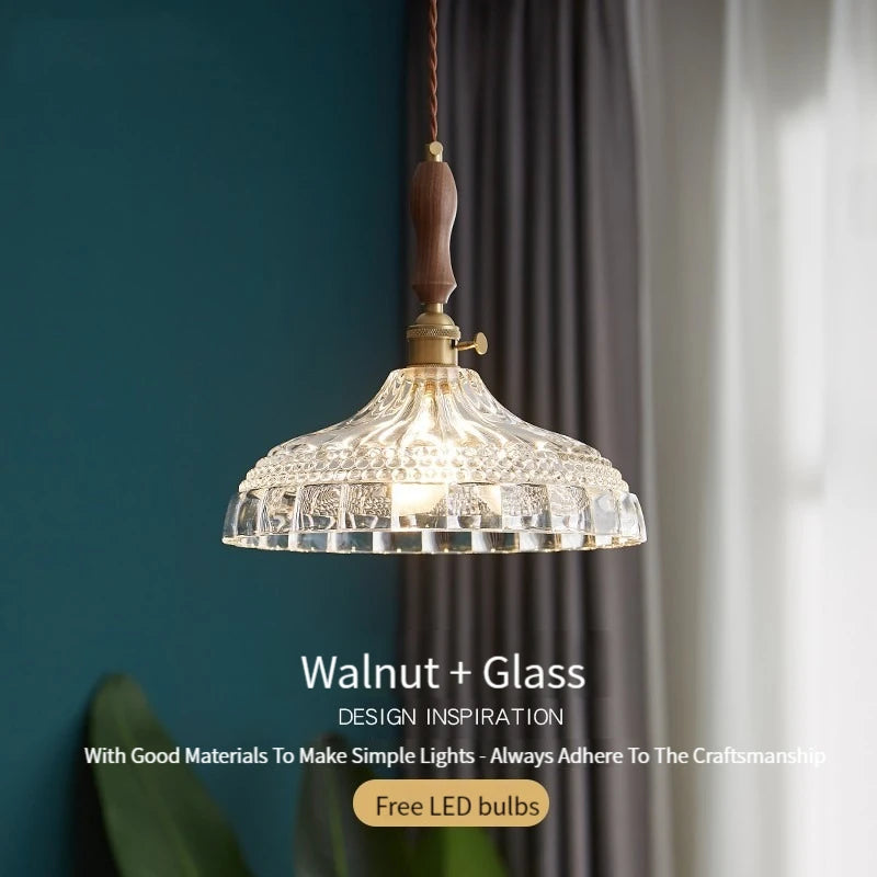 suspension luminaire nordique en bois verre et laiton rustique moderne - vue 3 sur 22