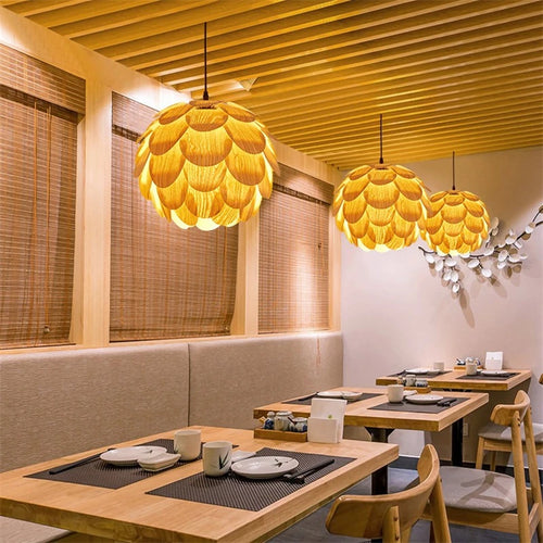 lustre créatif en bambou forme fruits de pin éclairage nordique led - vue 3 sur 10